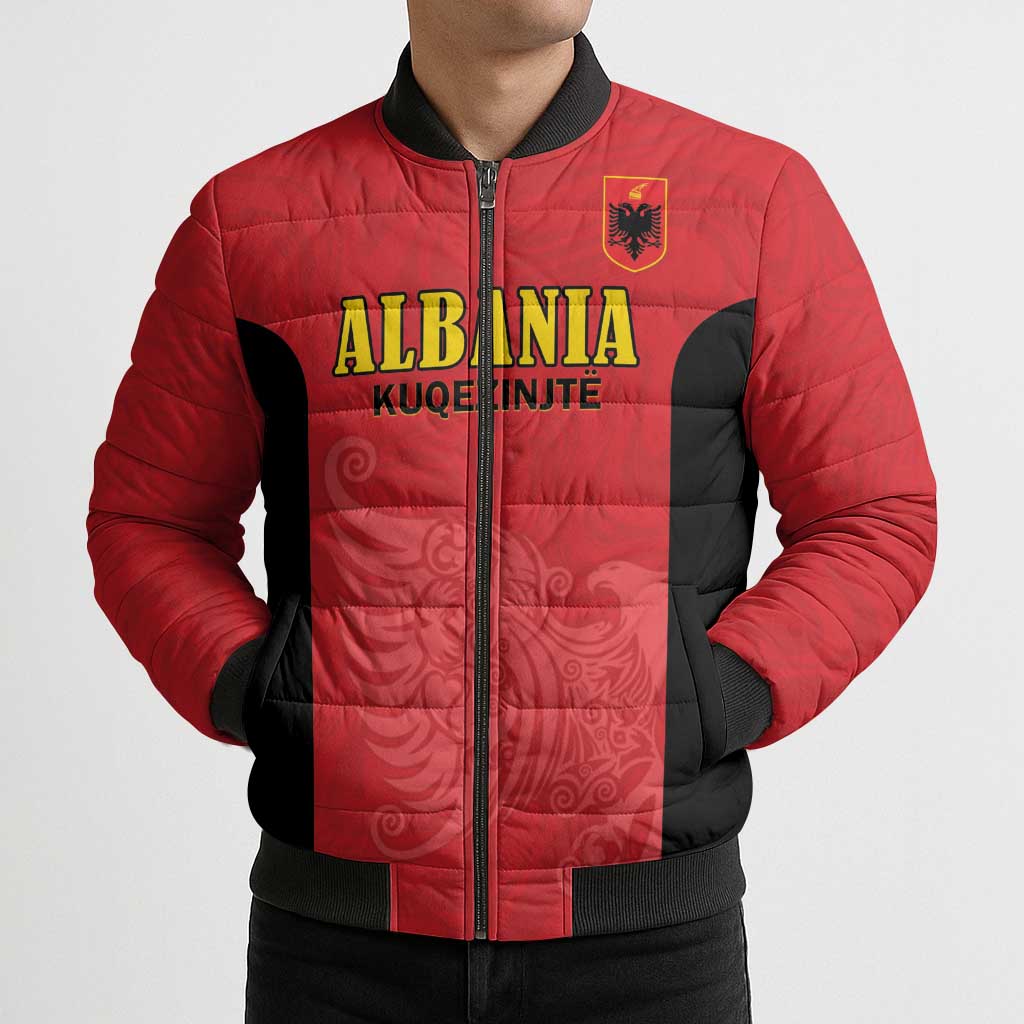 Custom Albania Football Pride Bomber Puffer Jacket Kuqezinjte Eagle Red Version - Wonder Print Shop