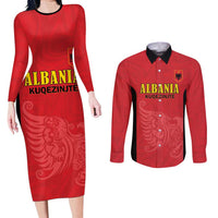 Custom Albania Football Pride Couples Matching Long Sleeve Bodycon Dress and Long Sleeve Button Shirt Kuqezinjte Eagle Red Version - Wonder Print Shop