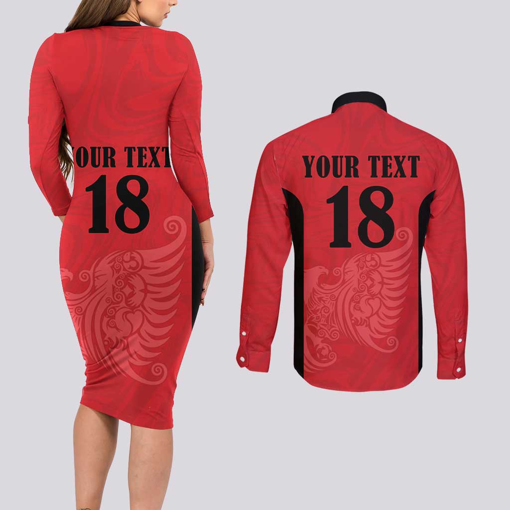 Custom Albania Football Pride Couples Matching Long Sleeve Bodycon Dress and Long Sleeve Button Shirt Kuqezinjte Eagle Red Version - Wonder Print Shop