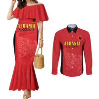 Custom Albania Football Pride Couples Matching Mermaid Dress and Long Sleeve Button Shirt Kuqezinjte Eagle Red Version - Wonder Print Shop