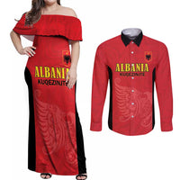 Custom Albania Football Pride Couples Matching Off Shoulder Maxi Dress and Long Sleeve Button Shirt Kuqezinjte Eagle Red Version - Wonder Print Shop