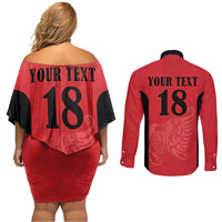 Custom Albania Football Pride Couples Matching Off Shoulder Short Dress and Long Sleeve Button Shirt Kuqezinjte Eagle Red Version - Wonder Print Shop