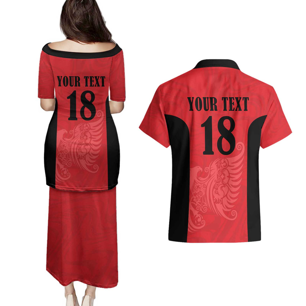 Custom Albania Football Pride Couples Matching Puletasi and Hawaiian Shirt Kuqezinjte Eagle Red Version - Wonder Print Shop