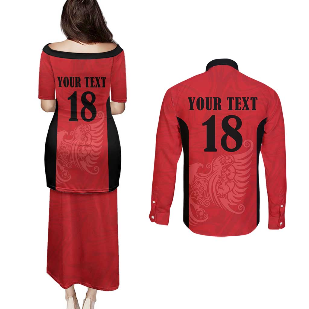 Custom Albania Football Pride Couples Matching Puletasi and Long Sleeve Button Shirt Kuqezinjte Eagle Red Version - Wonder Print Shop