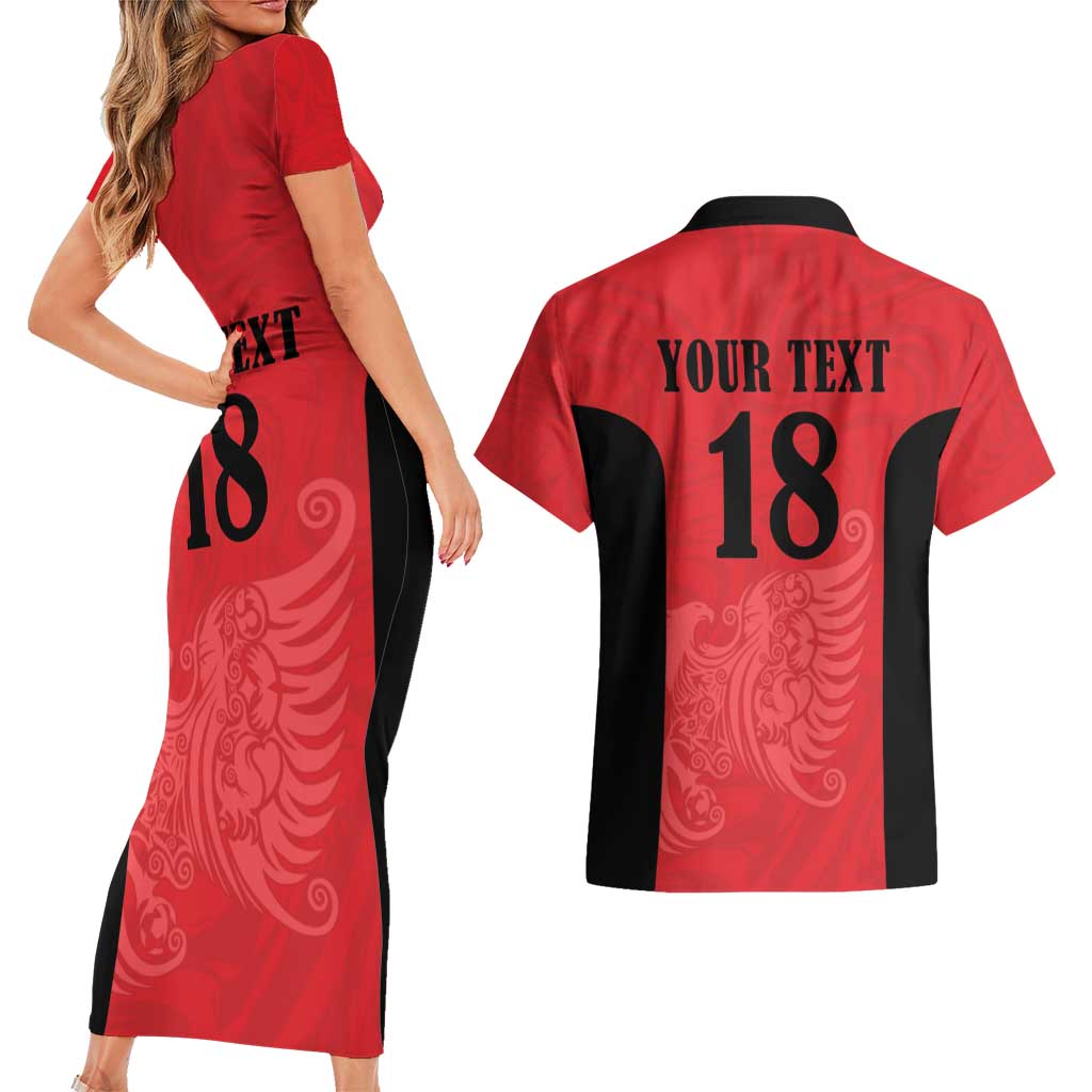 Custom Albania Football Pride Couples Matching Short Sleeve Bodycon Dress and Hawaiian Shirt Kuqezinjte Eagle Red Version - Wonder Print Shop
