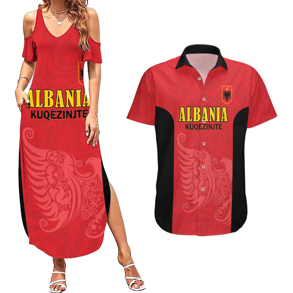 Custom Albania Football Pride Couples Matching Summer Maxi Dress and Hawaiian Shirt Kuqezinjte Eagle Red Version - Wonder Print Shop