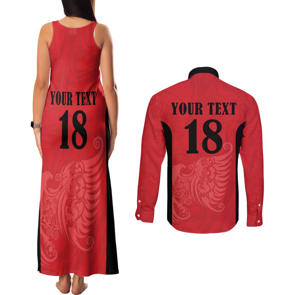 Custom Albania Football Pride Couples Matching Tank Maxi Dress and Long Sleeve Button Shirt Kuqezinjte Eagle Red Version - Wonder Print Shop