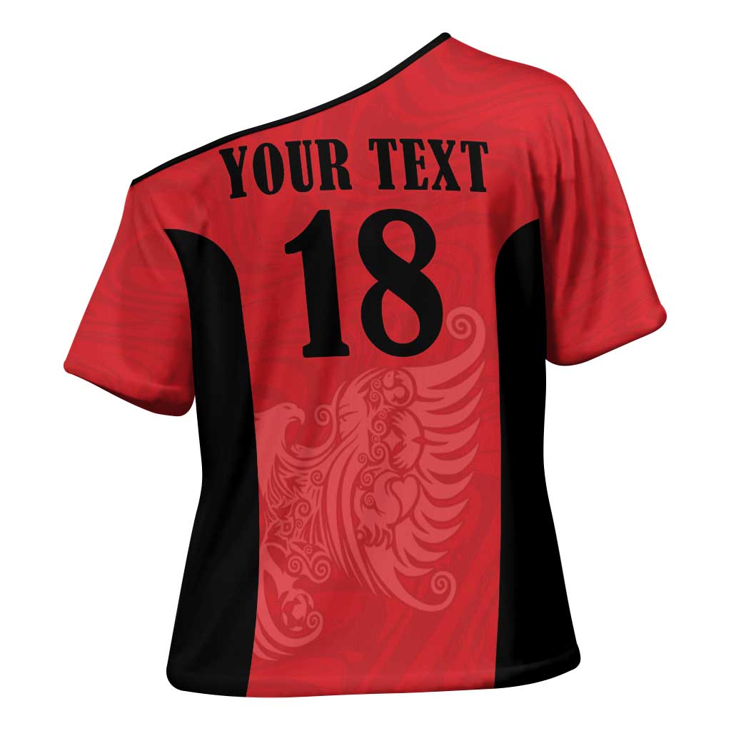 Custom Albania Football Pride Cross Shoulder Shirt Kuqezinjte Eagle Red Version - Wonder Print Shop