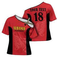 Custom Albania Football Pride Cross Shoulder Shirt Kuqezinjte Eagle Red Version - Wonder Print Shop