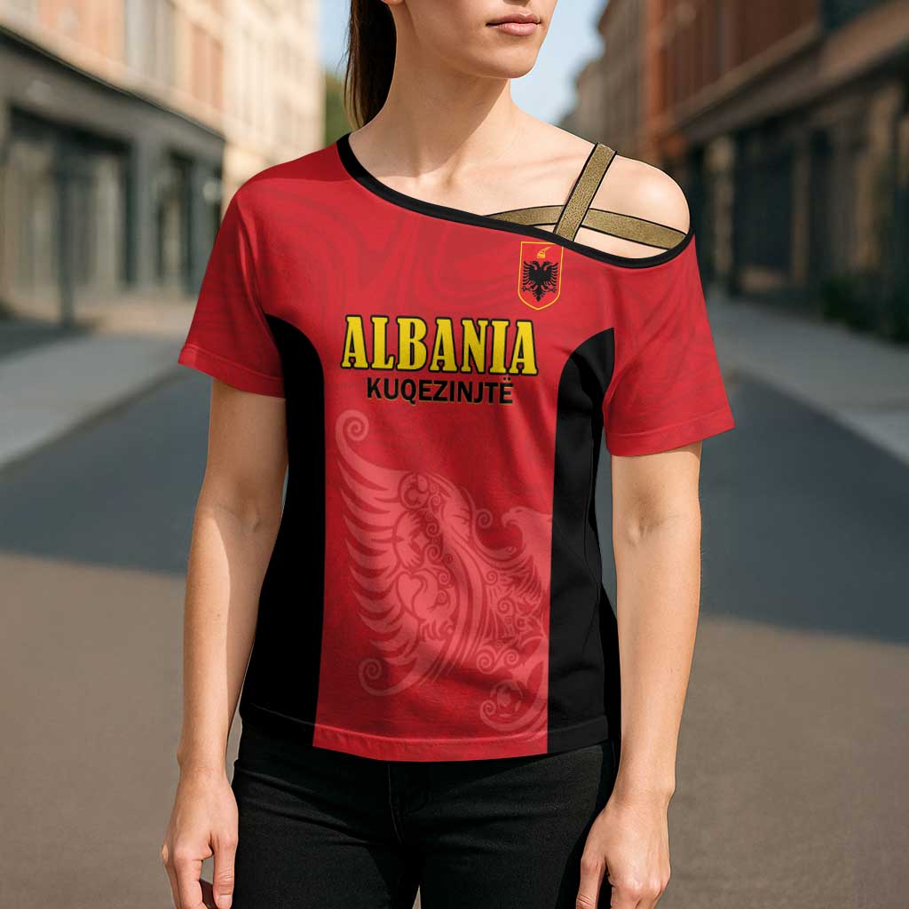 Custom Albania Football Pride Cross Shoulder Shirt Kuqezinjte Eagle Red Version - Wonder Print Shop