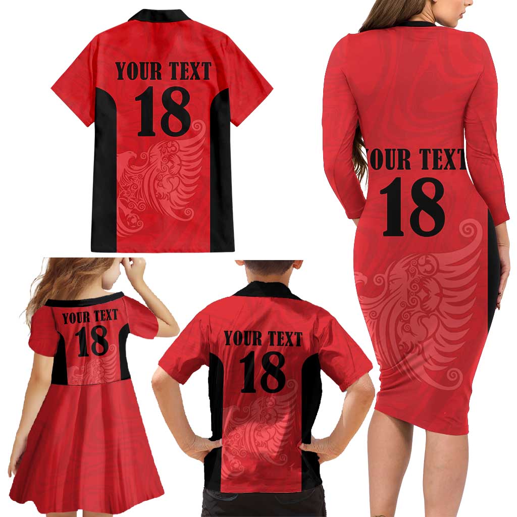 Custom Albania Football Pride Family Matching Long Sleeve Bodycon Dress and Hawaiian Shirt Kuqezinjte Eagle Red Version - Wonder Print Shop