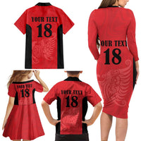 Custom Albania Football Pride Family Matching Long Sleeve Bodycon Dress and Hawaiian Shirt Kuqezinjte Eagle Red Version - Wonder Print Shop