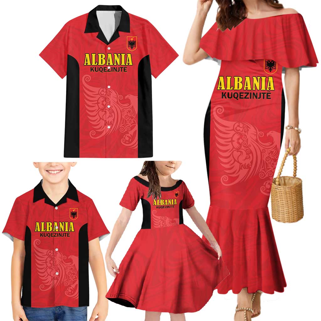 Custom Albania Football Pride Family Matching Mermaid Dress and Hawaiian Shirt Kuqezinjte Eagle Red Version - Wonder Print Shop