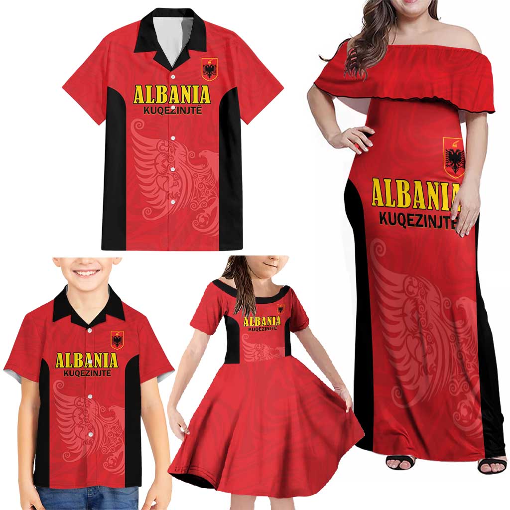 Custom Albania Football Pride Family Matching Off Shoulder Maxi Dress and Hawaiian Shirt Kuqezinjte Eagle Red Version - Wonder Print Shop