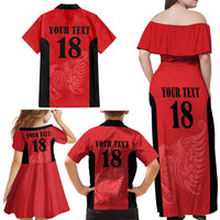 Custom Albania Football Pride Family Matching Off Shoulder Maxi Dress and Hawaiian Shirt Kuqezinjte Eagle Red Version - Wonder Print Shop