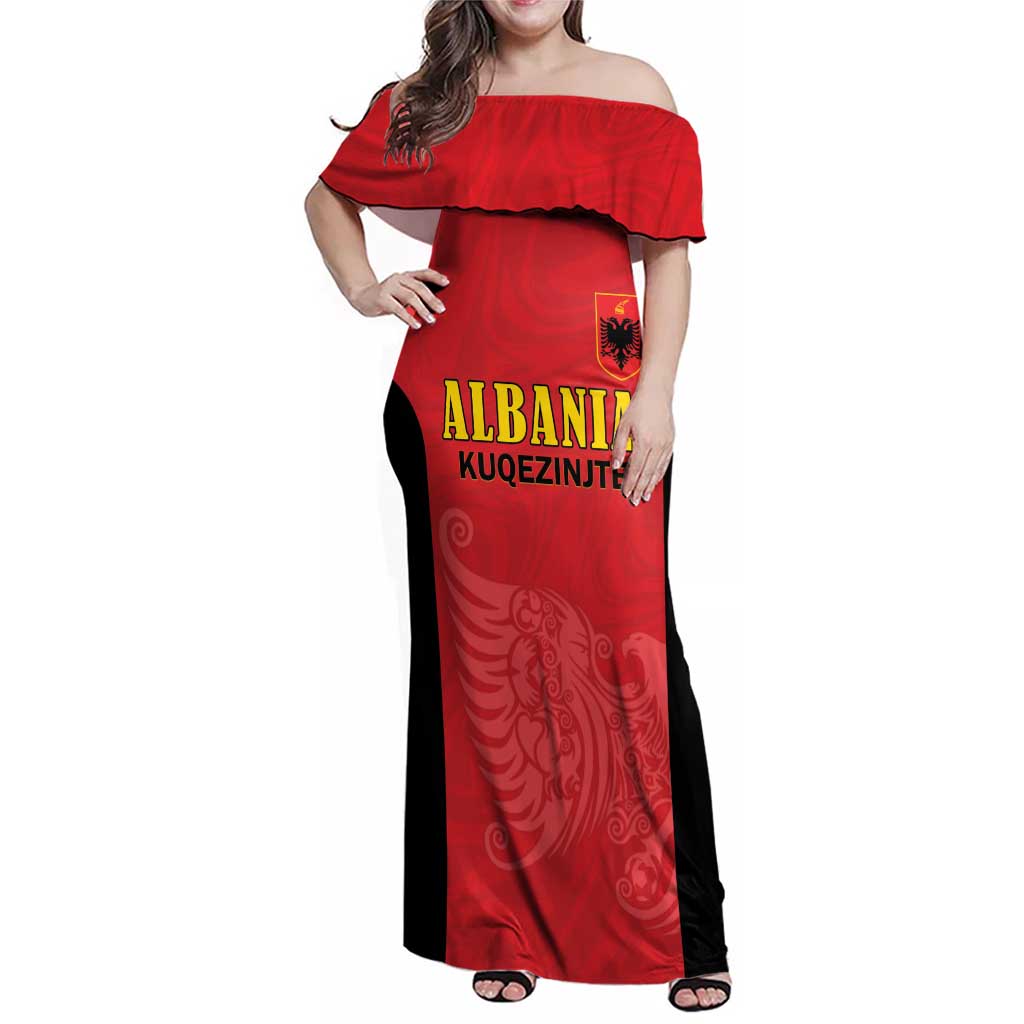 Custom Albania Football Pride Family Matching Off Shoulder Maxi Dress and Hawaiian Shirt Kuqezinjte Eagle Red Version - Wonder Print Shop