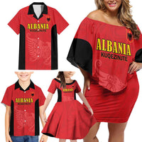 Custom Albania Football Pride Family Matching Off Shoulder Short Dress and Hawaiian Shirt Kuqezinjte Eagle Red Version - Wonder Print Shop