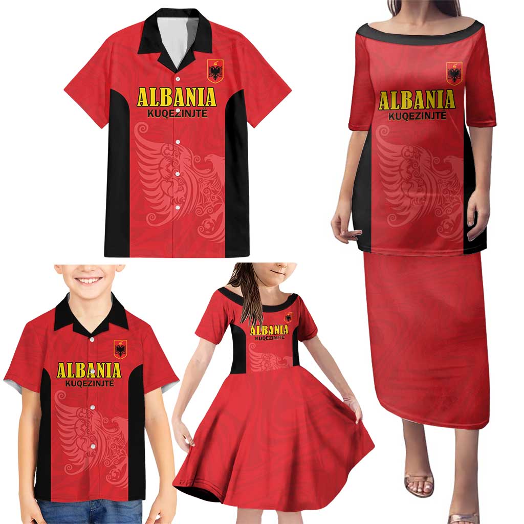 Custom Albania Football Pride Family Matching Puletasi and Hawaiian Shirt Kuqezinjte Eagle Red Version - Wonder Print Shop