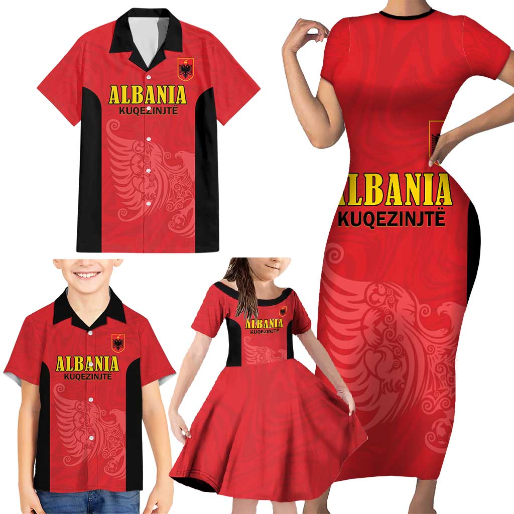 Custom Albania Football Pride Family Matching Short Sleeve Bodycon Dress and Hawaiian Shirt Kuqezinjte Eagle Red Version - Wonder Print Shop