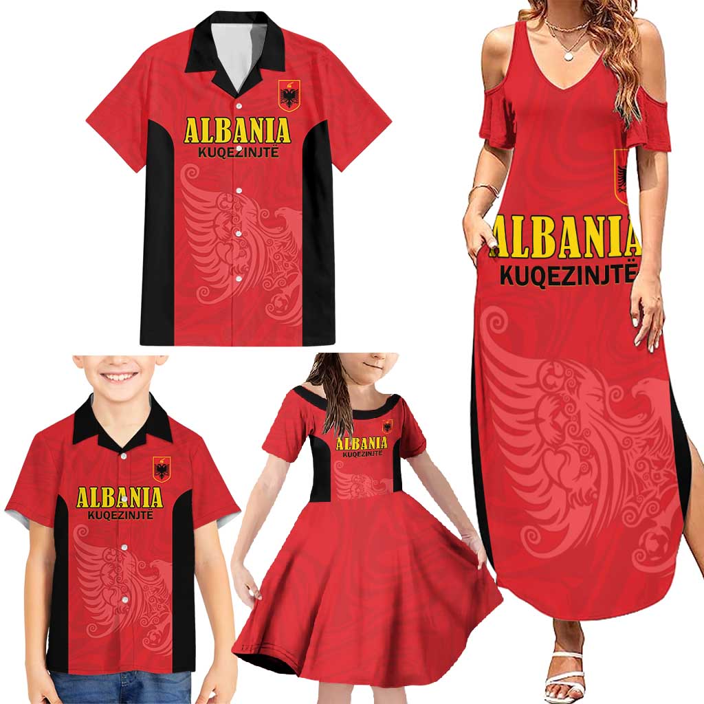 Custom Albania Football Pride Family Matching Summer Maxi Dress and Hawaiian Shirt Kuqezinjte Eagle Red Version - Wonder Print Shop
