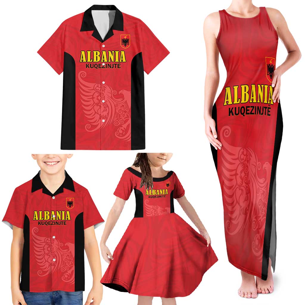 Custom Albania Football Pride Family Matching Tank Maxi Dress and Hawaiian Shirt Kuqezinjte Eagle Red Version - Wonder Print Shop