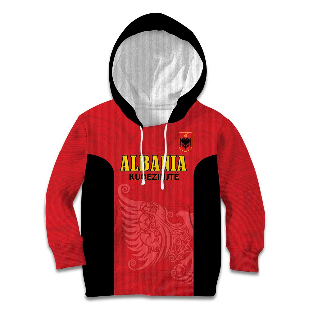 Custom Albania Football Pride Kid Hoodie Kuqezinjte Eagle Red Version - Wonder Print Shop