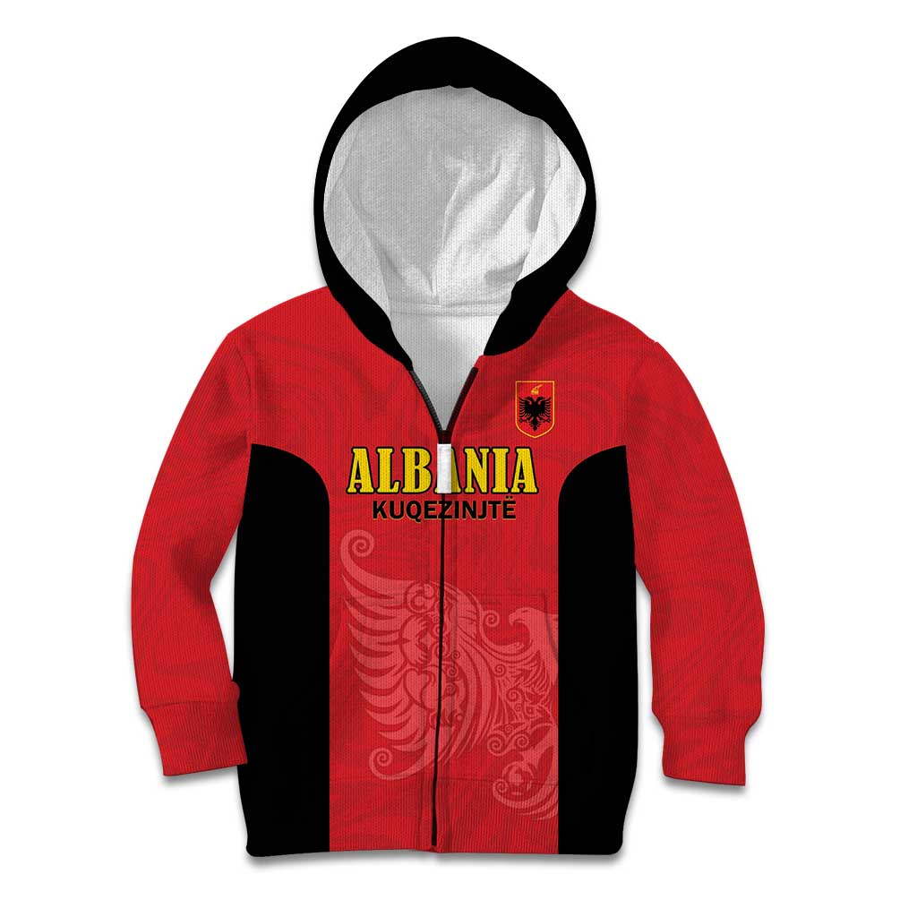 Custom Albania Football Pride Kid Hoodie Kuqezinjte Eagle Red Version - Wonder Print Shop