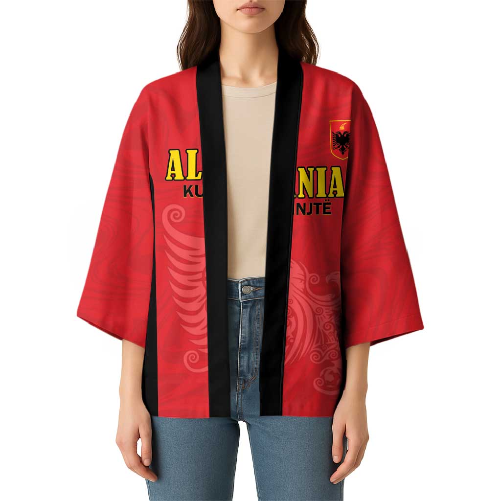 Custom Albania Football Pride Kimono Kuqezinjte Eagle Red Version - Wonder Print Shop