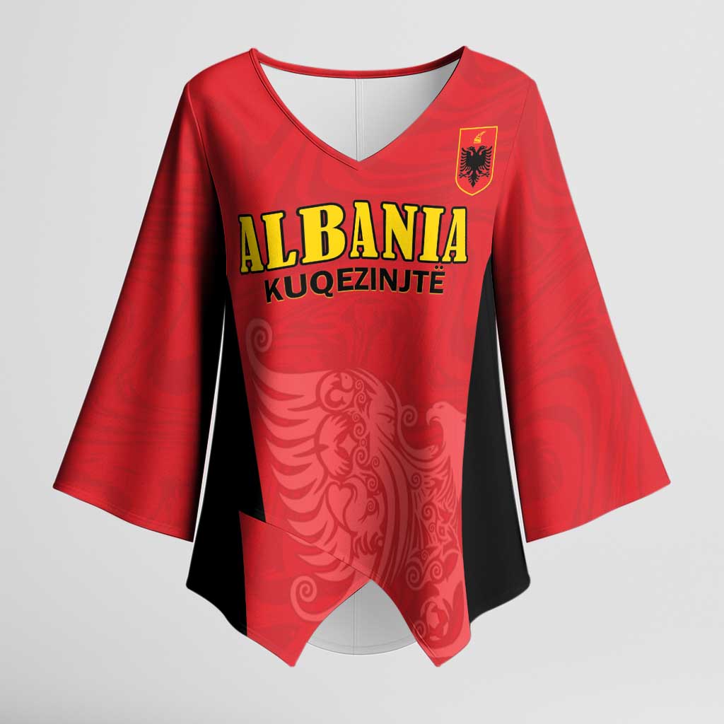 Custom Albania Football Pride Kimono Sleeve Blouse Kuqezinjte Eagle Red Version - Wonder Print Shop