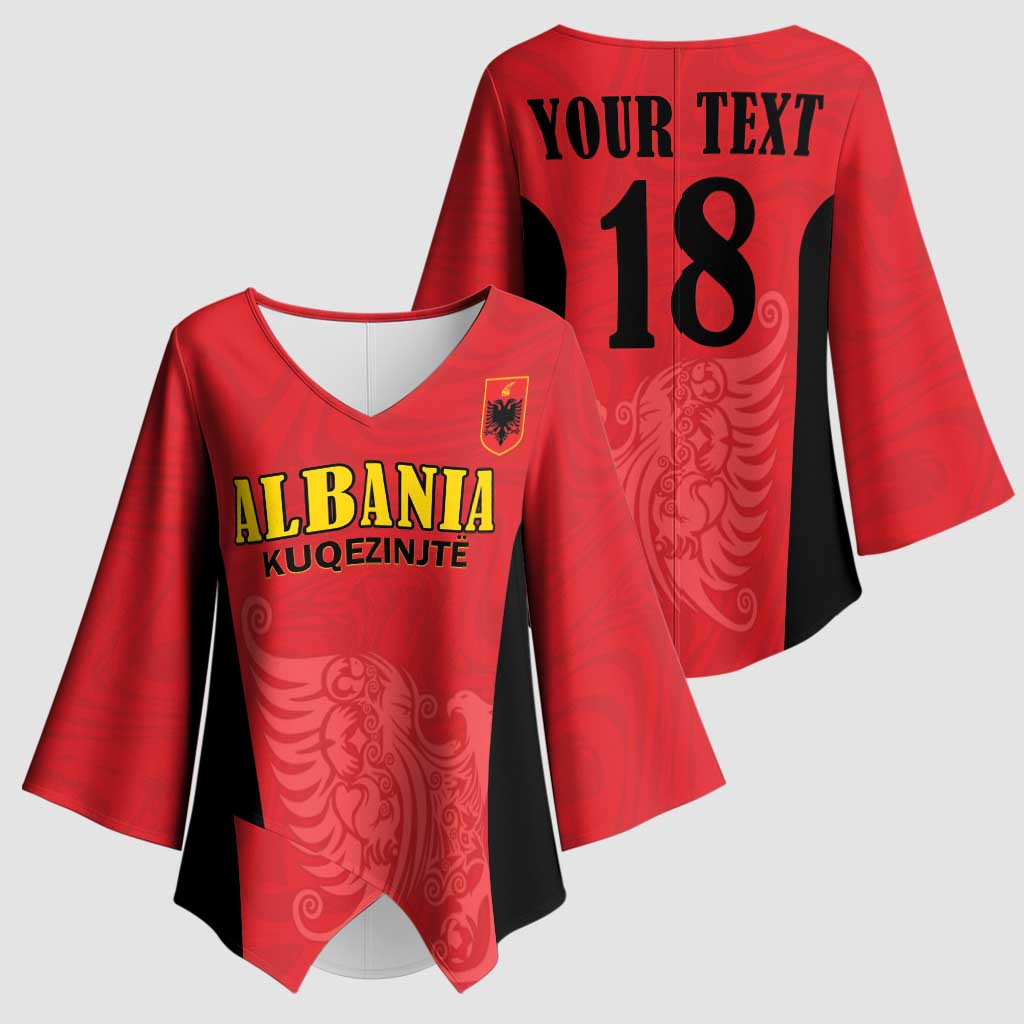 Custom Albania Football Pride Kimono Sleeve Blouse Kuqezinjte Eagle Red Version - Wonder Print Shop