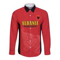 Custom Albania Football Pride Long Sleeve Button Shirt Kuqezinjte Eagle Red Version - Wonder Print Shop