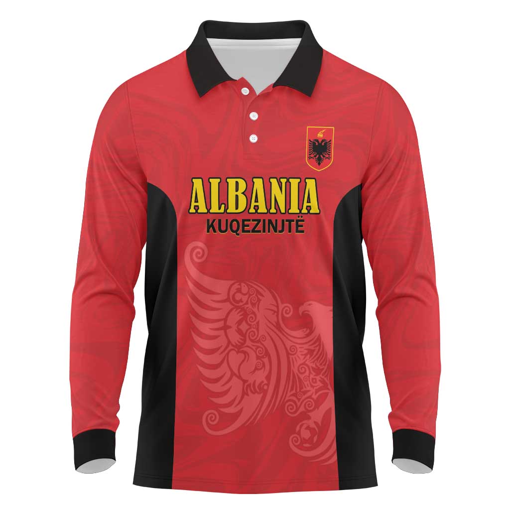 Custom Albania Football Pride Long Sleeve Polo Shirt Kuqezinjte Eagle Red Version - Wonder Print Shop