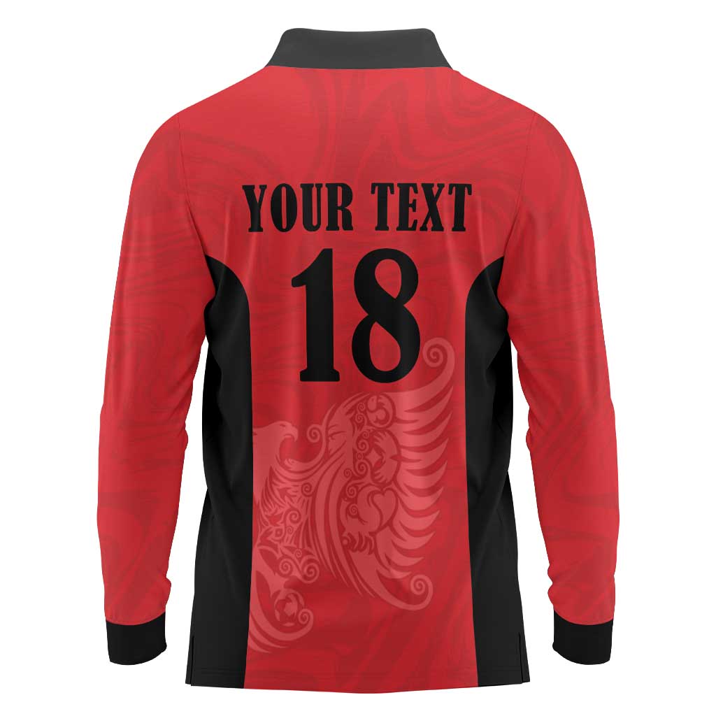 Custom Albania Football Pride Long Sleeve Polo Shirt Kuqezinjte Eagle Red Version - Wonder Print Shop