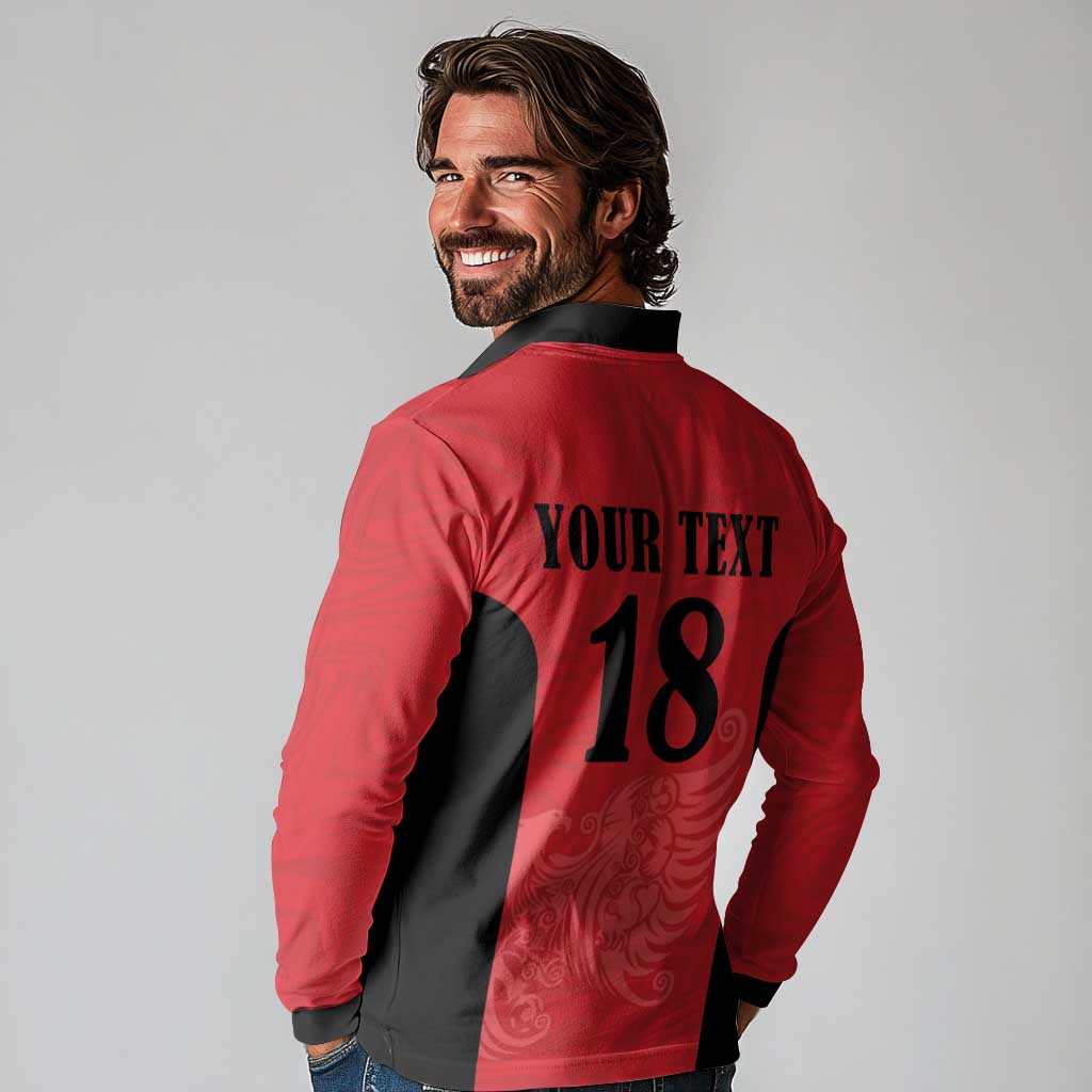 Custom Albania Football Pride Long Sleeve Polo Shirt Kuqezinjte Eagle Red Version - Wonder Print Shop