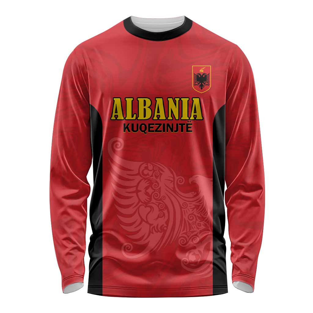 Custom Albania Football Pride Long Sleeve Shirt Kuqezinjte Eagle Red Version - Wonder Print Shop