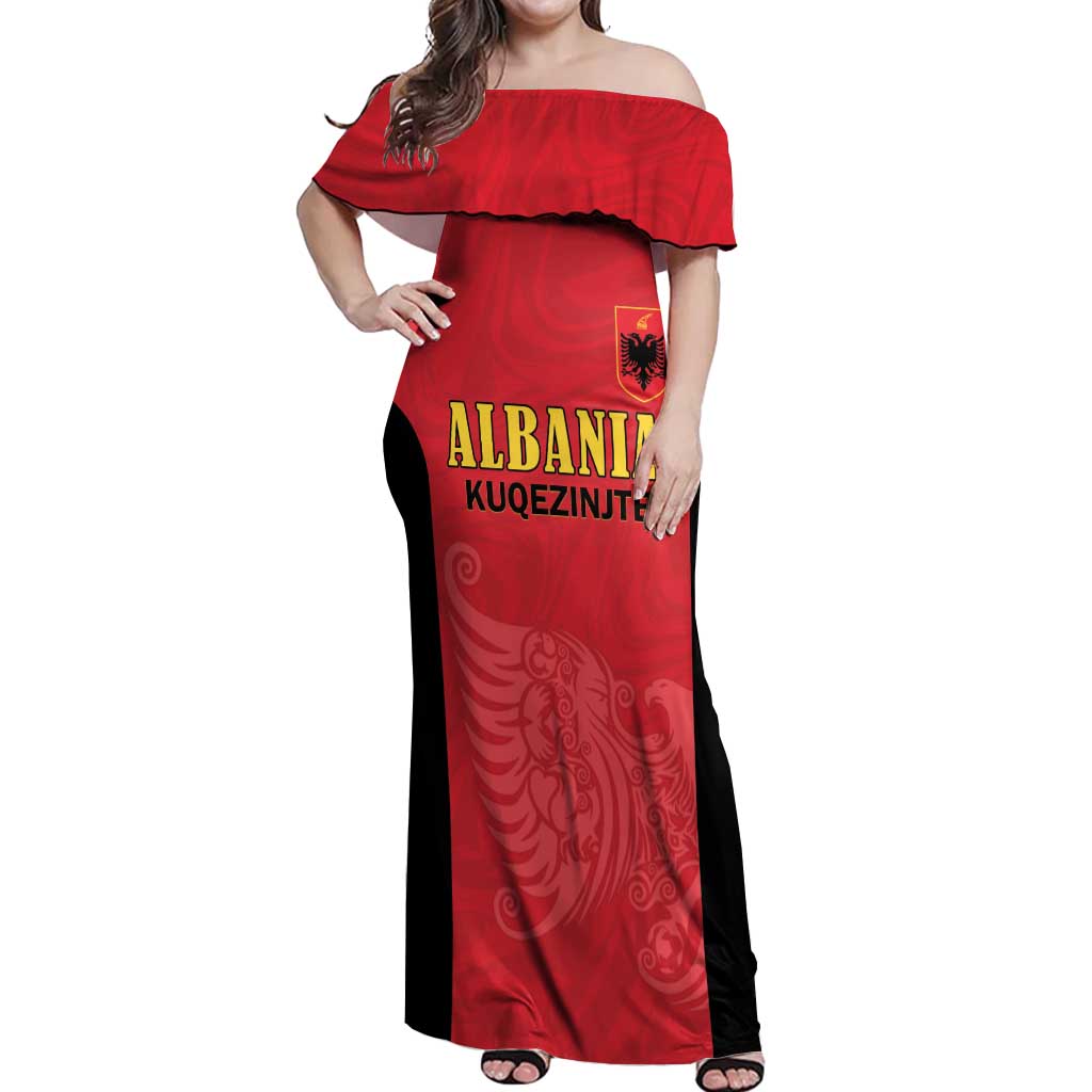 Custom Albania Football Pride Off Shoulder Maxi Dress Kuqezinjte Eagle Red Version - Wonder Print Shop