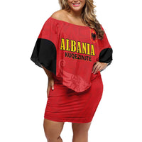 Custom Albania Football Pride Off Shoulder Short Dress Kuqezinjte Eagle Red Version - Wonder Print Shop
