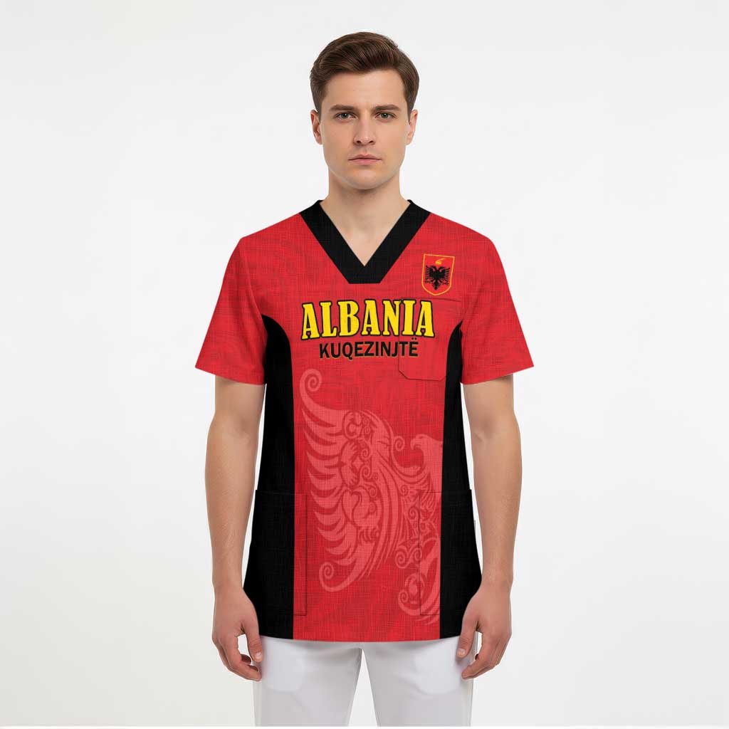 Custom Albania Football Pride Scrub Top Kuqezinjte Eagle Red Version - Wonder Print Shop
