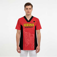Custom Albania Football Pride Scrub Top Kuqezinjte Eagle Red Version - Wonder Print Shop