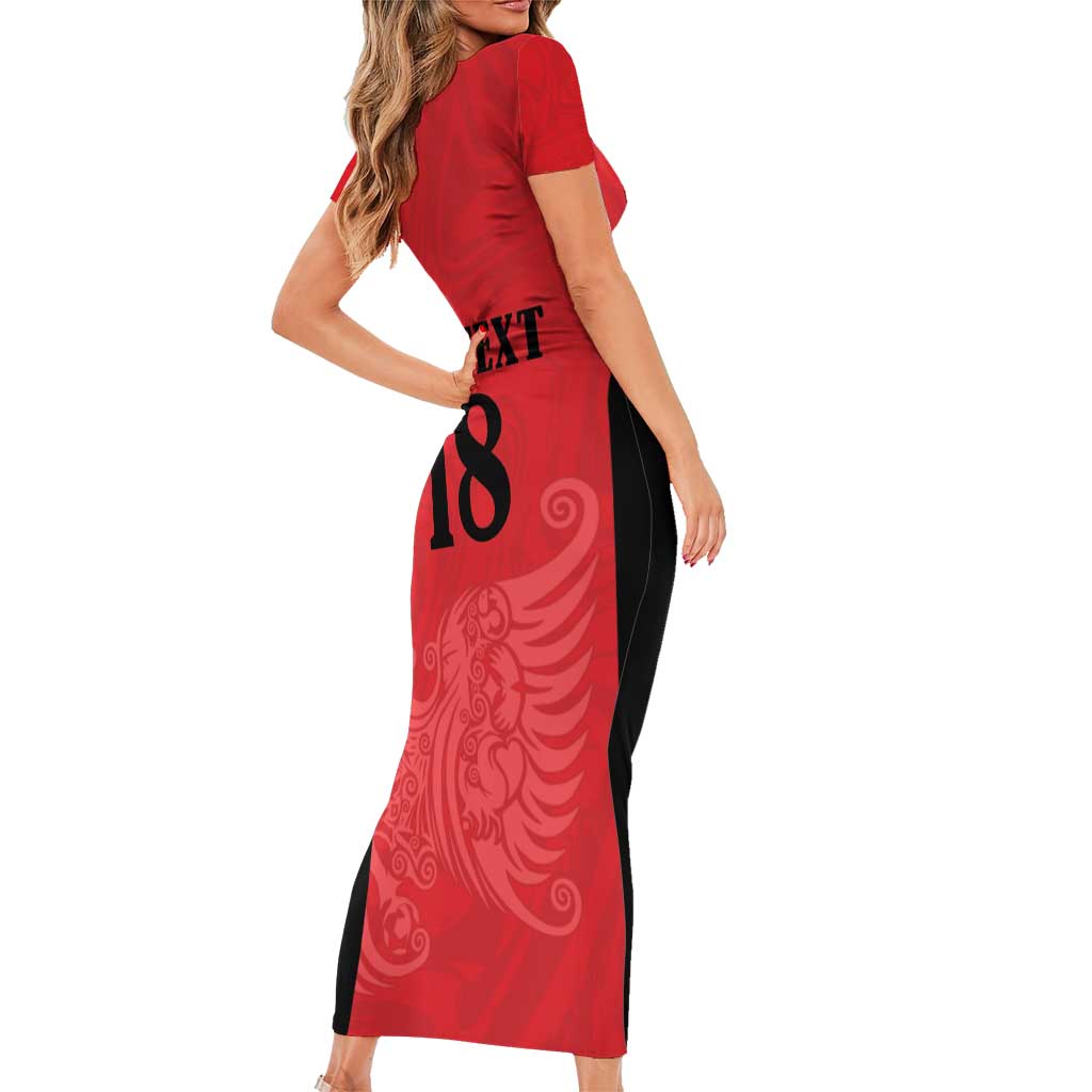 Custom Albania Football Pride Short Sleeve Bodycon Dress Kuqezinjte Eagle Red Version - Wonder Print Shop