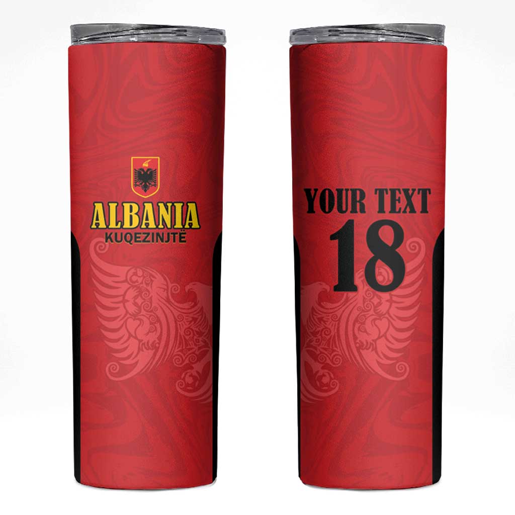 Custom Albania Football Pride Skinny Tumbler Kuqezinjte Eagle Red Version - Wonder Print Shop