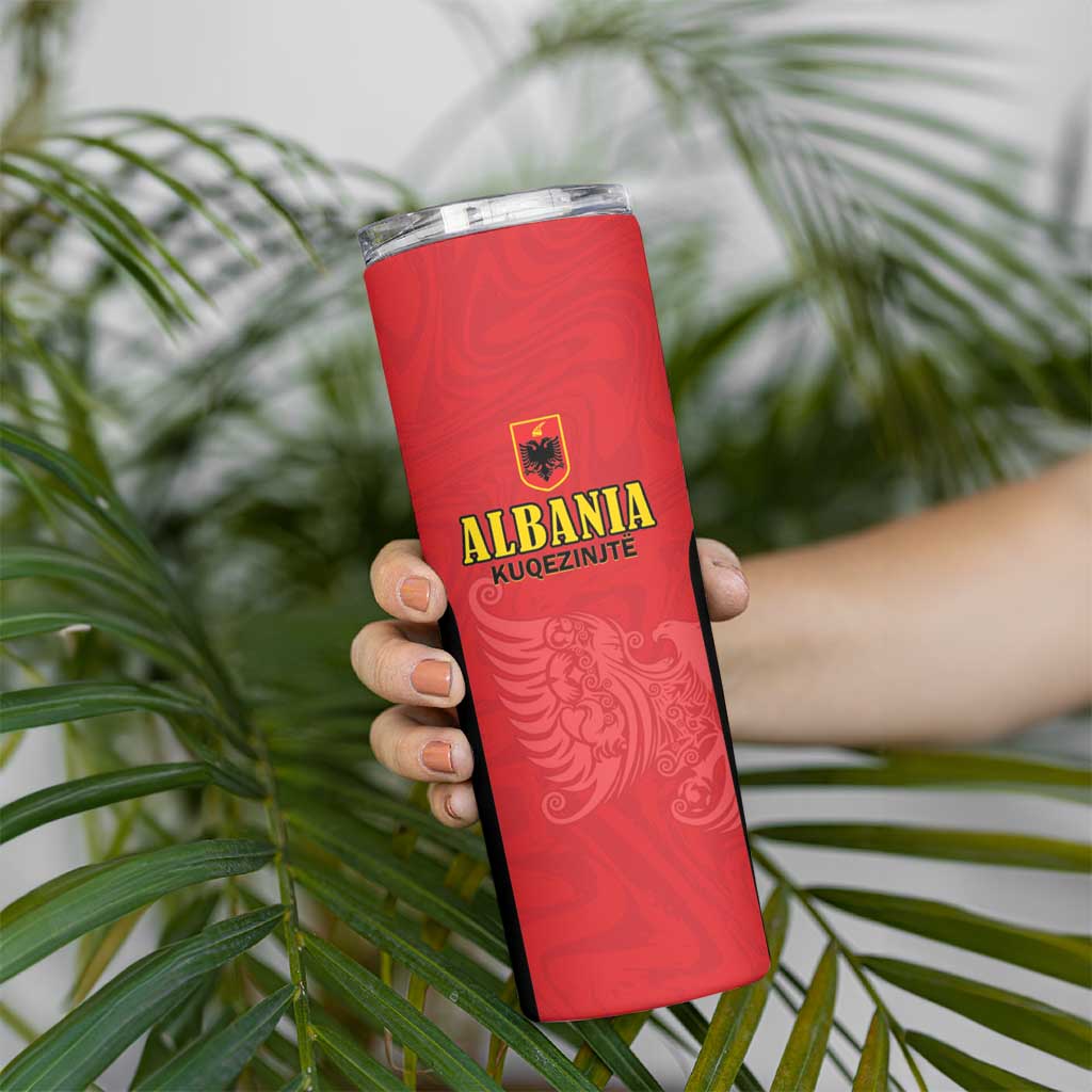 Custom Albania Football Pride Skinny Tumbler Kuqezinjte Eagle Red Version - Wonder Print Shop