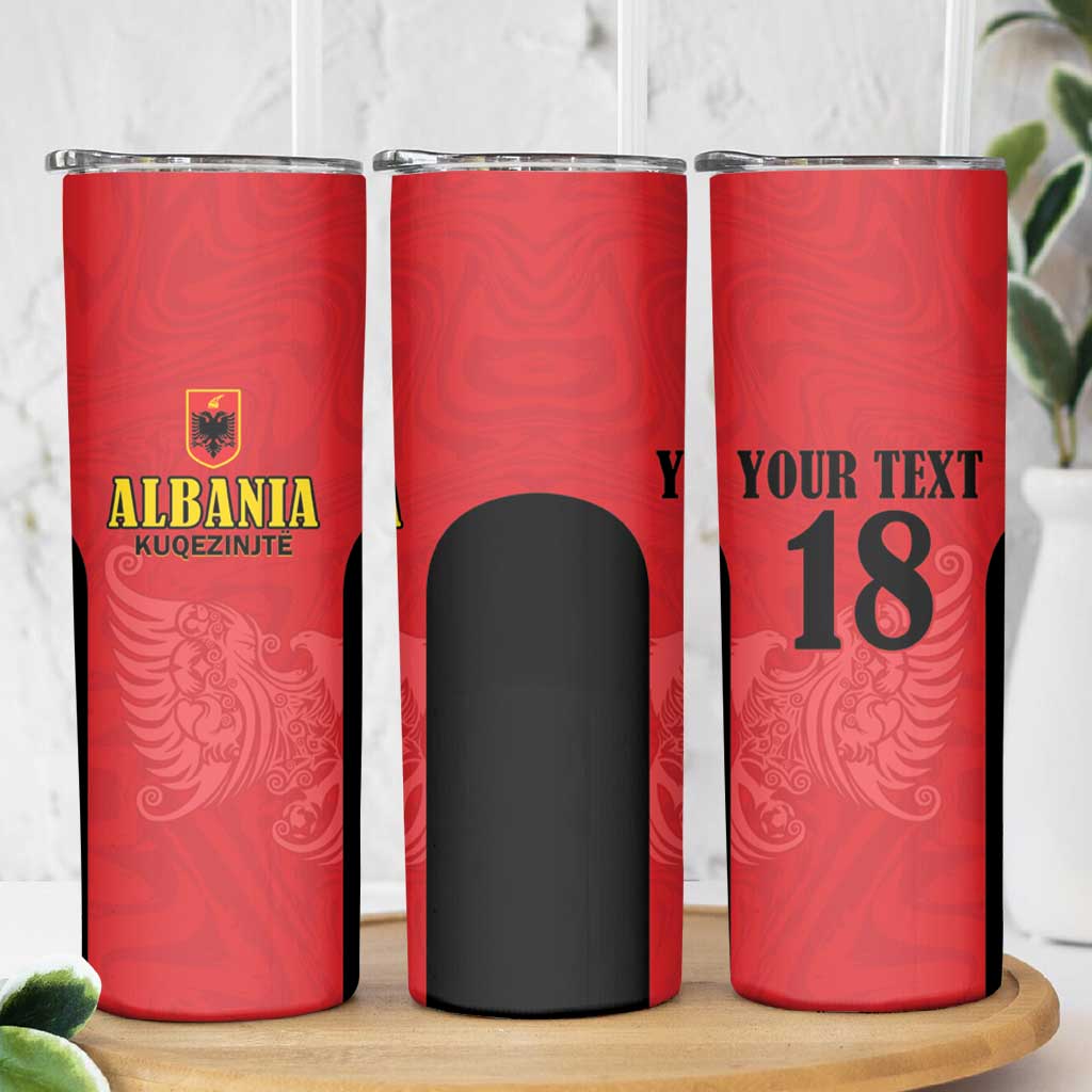 Custom Albania Football Pride Skinny Tumbler Kuqezinjte Eagle Red Version - Wonder Print Shop