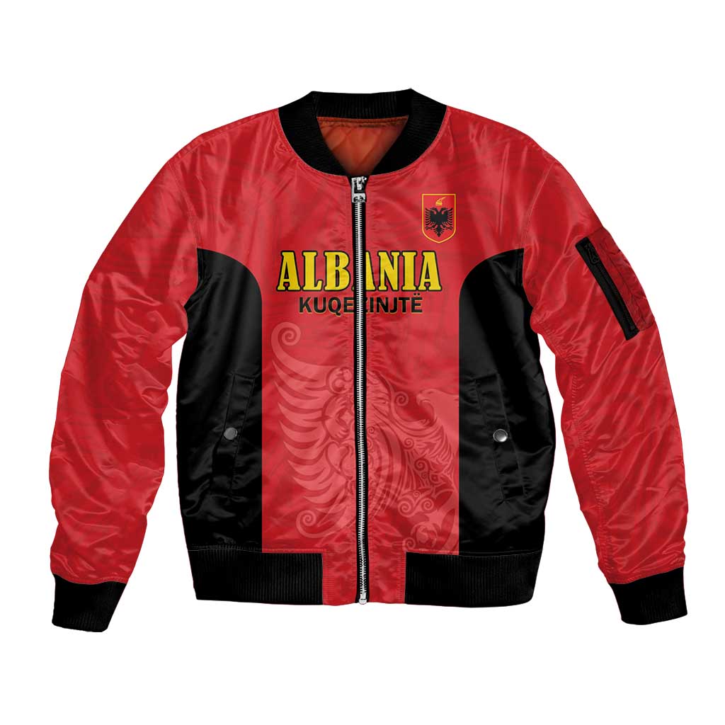 Custom Albania Football Pride Sleeve Zip Bomber Jacket Kuqezinjte Eagle Red Version - Wonder Print Shop