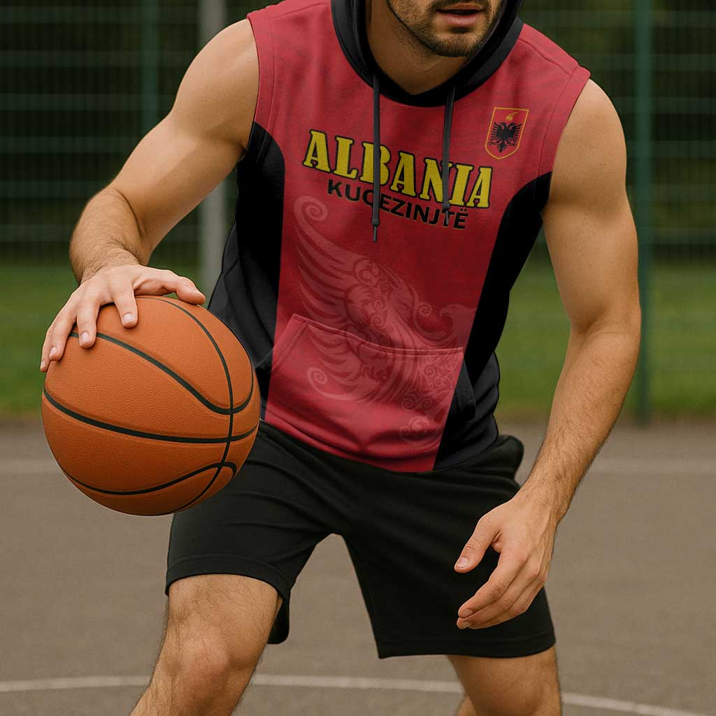 Custom Albania Football Pride Sleeveless Hoodie Kuqezinjte Eagle Red Version - Wonder Print Shop