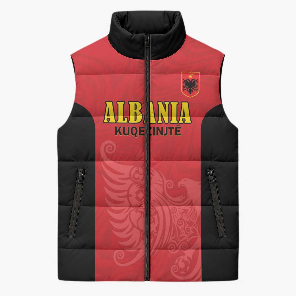 Custom Albania Football Pride Sleeveless Puffer Jacket Kuqezinjte Eagle Red Version - Wonder Print Shop