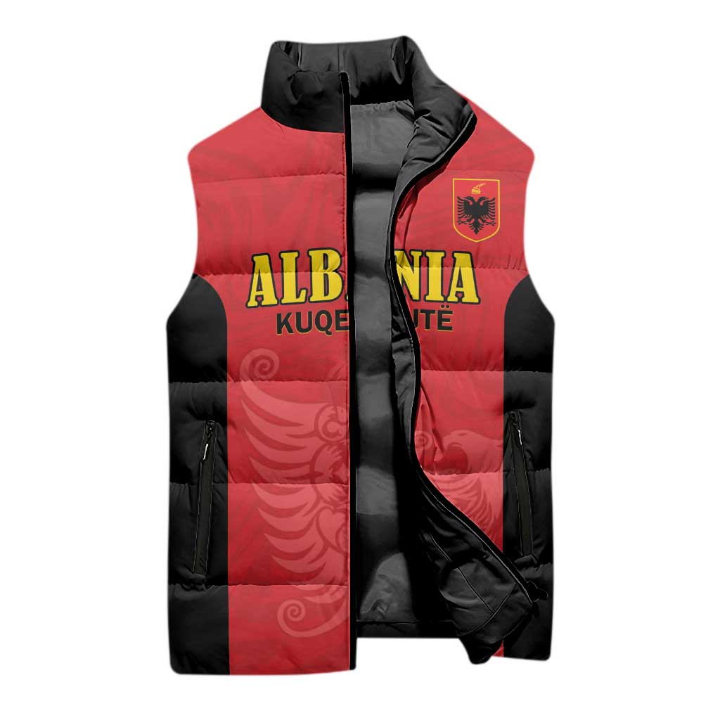 Custom Albania Football Pride Sleeveless Puffer Jacket Kuqezinjte Eagle Red Version - Wonder Print Shop