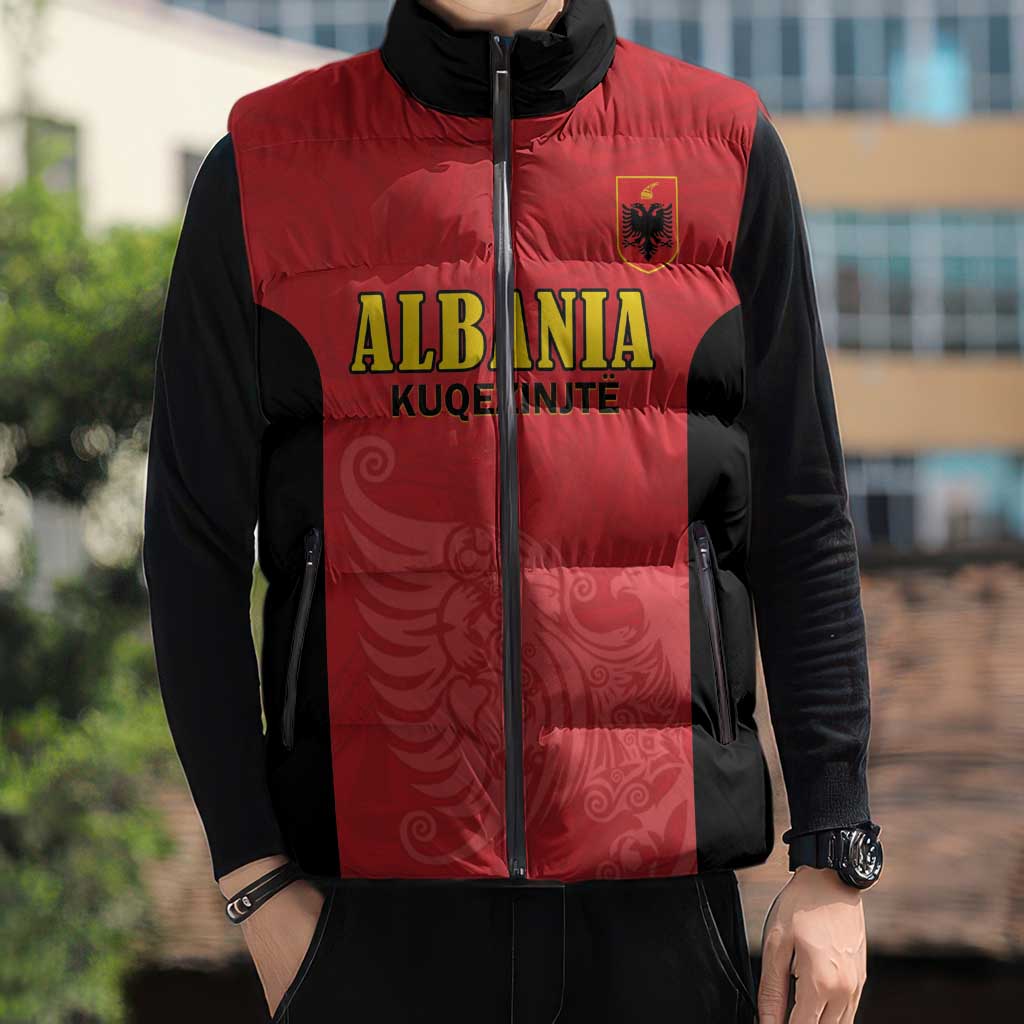 Custom Albania Football Pride Sleeveless Puffer Jacket Kuqezinjte Eagle Red Version - Wonder Print Shop
