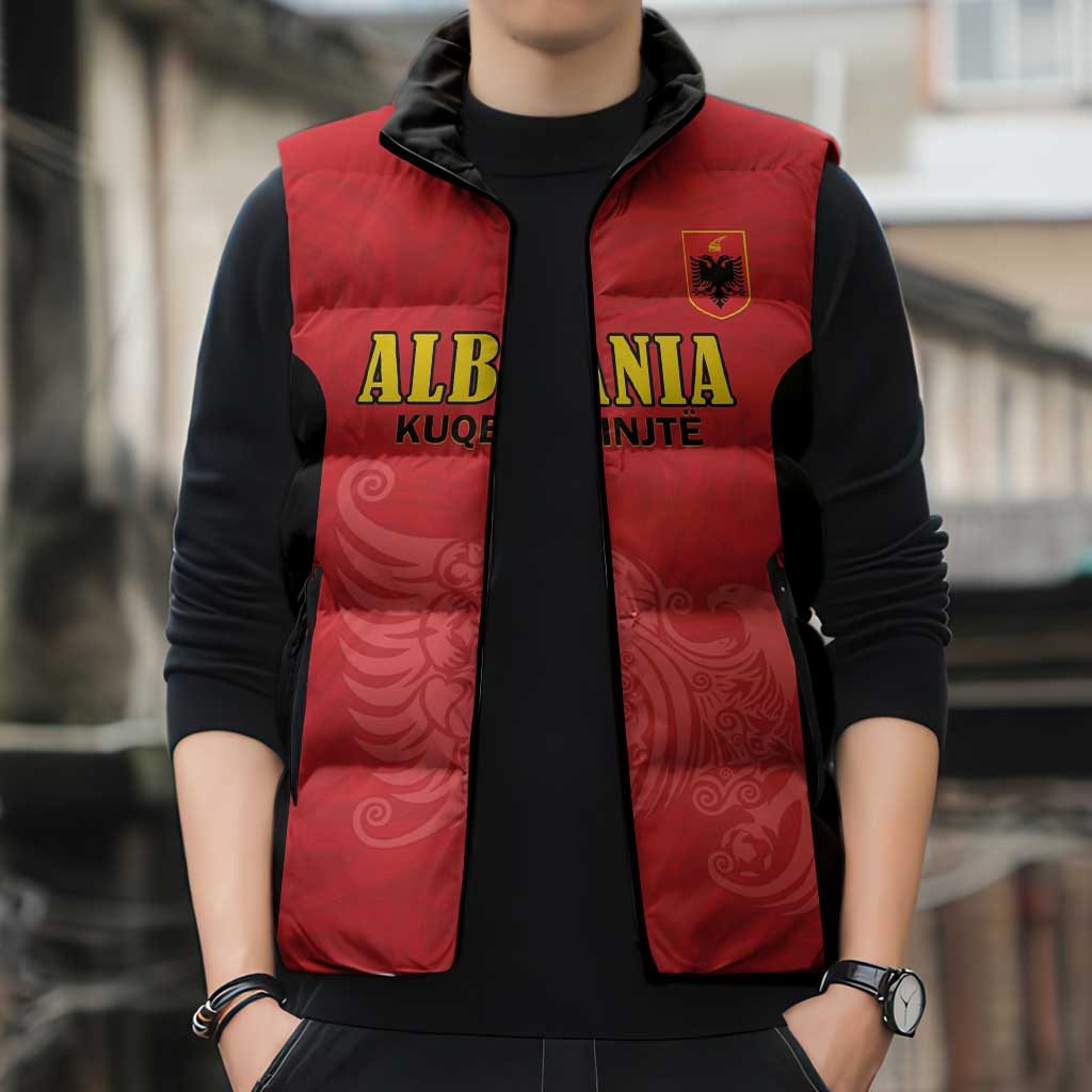 Custom Albania Football Pride Sleeveless Puffer Jacket Kuqezinjte Eagle Red Version - Wonder Print Shop