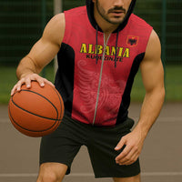 Custom Albania Football Pride Sleeveless Zip Hoodie Kuqezinjte Eagle Red Version - Wonder Print Shop